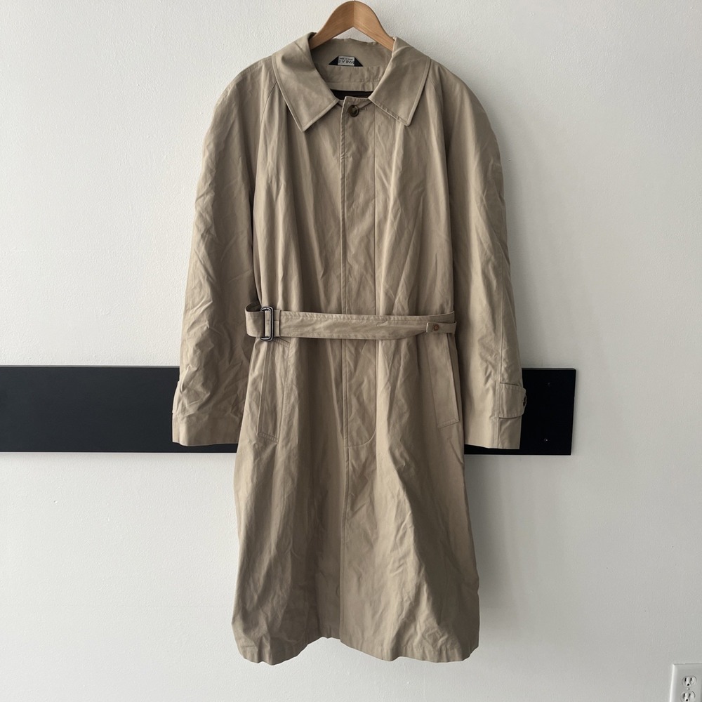 Vintage Jos A Bank 44R Trench Coat, Jacket. Wool Liner. Tan‎ Long, Belted